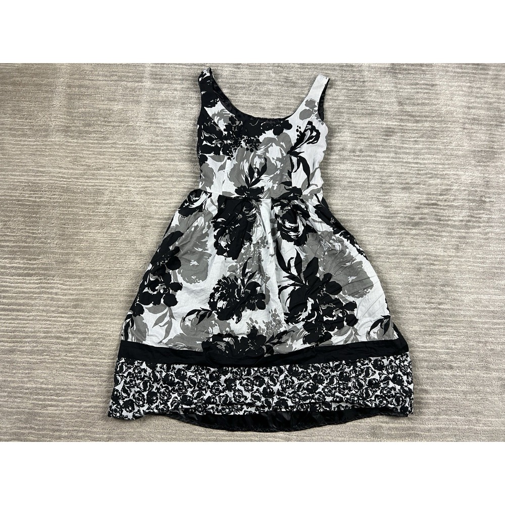 Studio I Fit Flare Dress Womens 6 Gray Flora Sleeveless Knee Length Lined Cotton